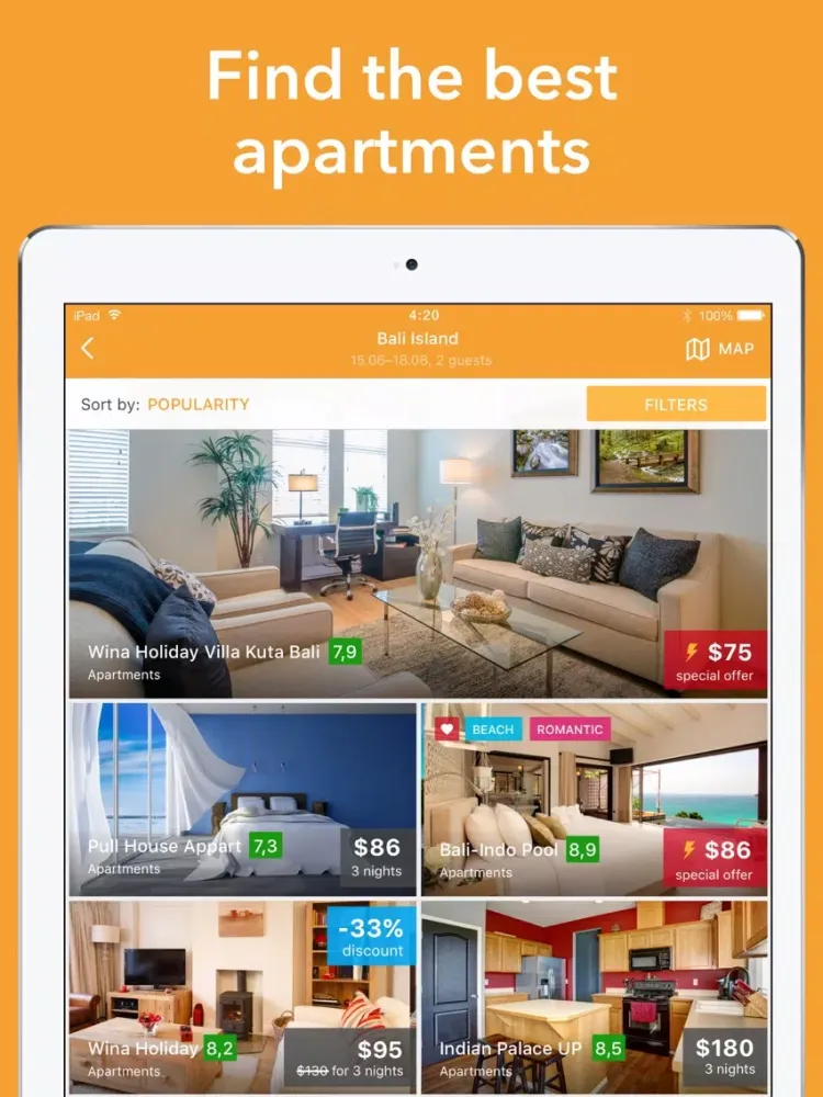 Screenshot di Сheap holiday homes:Apartments iPad 