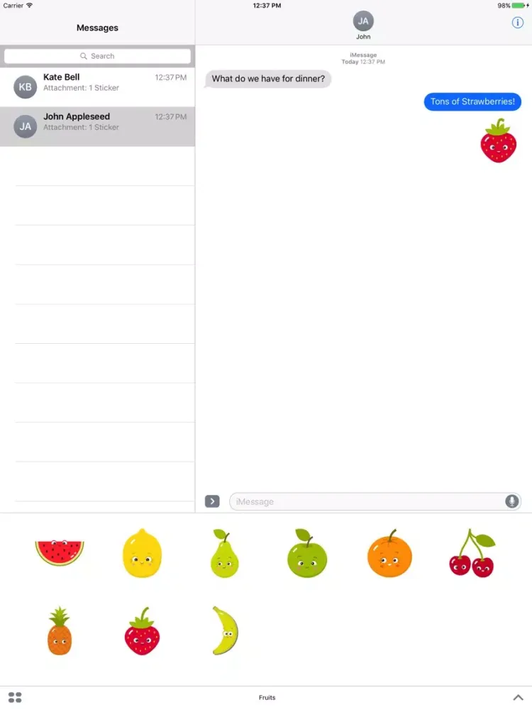 Tangkapan skrin Fruit Stickers: Strawberry, Banana, Orange iPad 