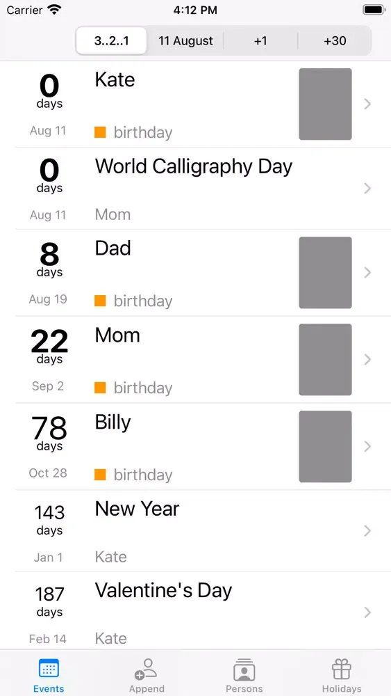 ภาพหน้าจอของ Birthdays today