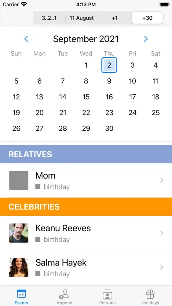 ภาพหน้าจอของ Birthdays today