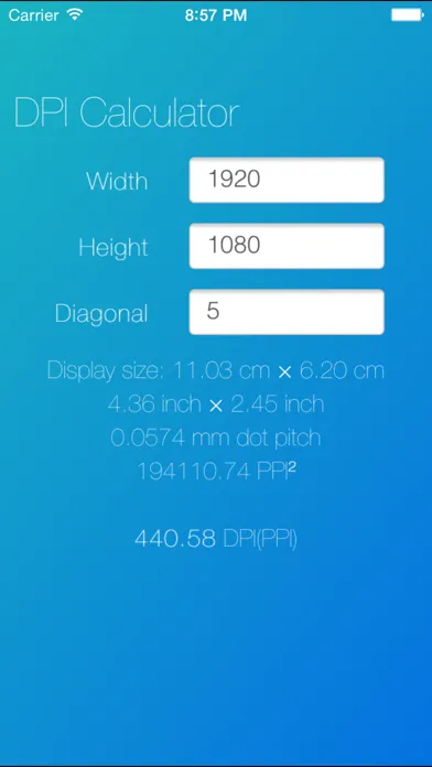 Tangkapan skrin DPI Calculator