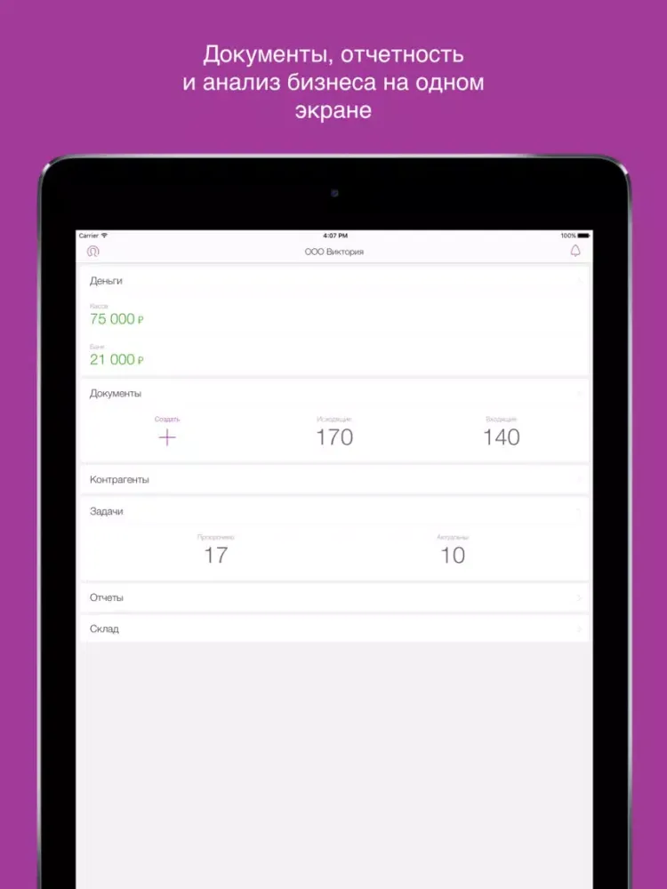 Скриншоты Контур.Бухгалтерия iPad 