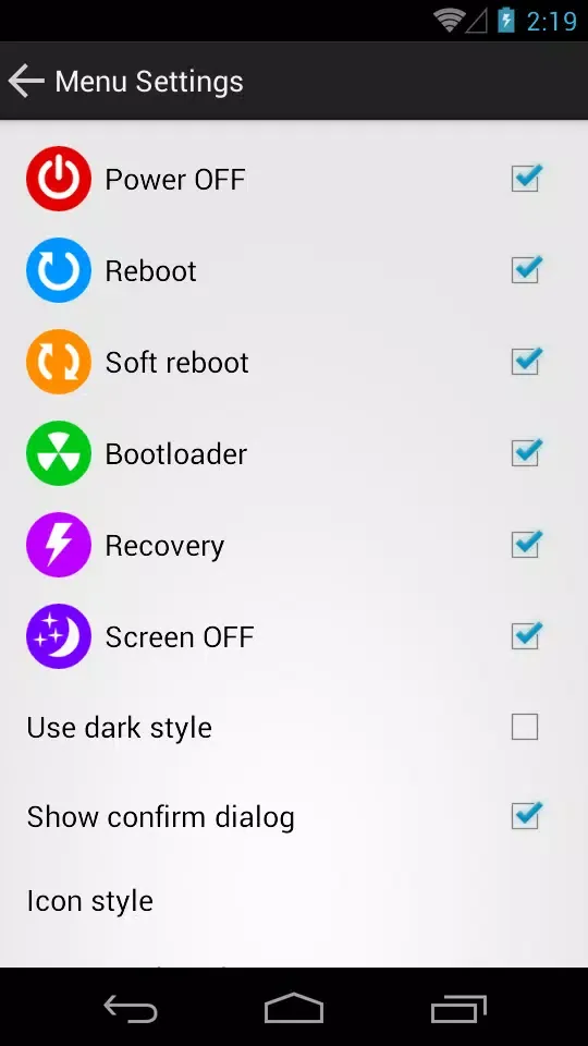 Capturas de pantalla de Power Menu