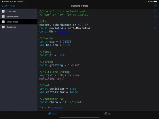 Golang Recipes Pro iPad 应用截图