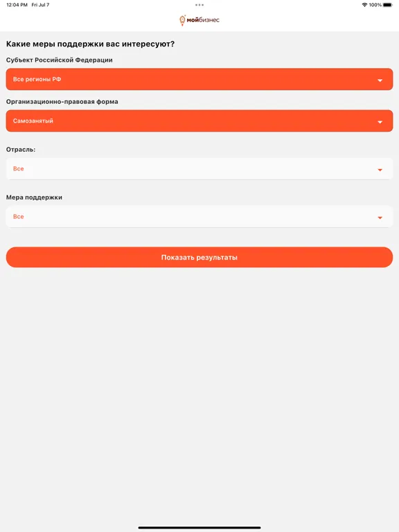 Capturas de pantalla de Мой бизнес - меры поддержки iPad 