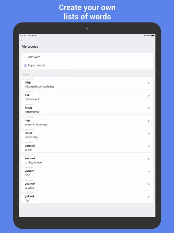 Learn Turkish with Flash cards iPad 应用截图