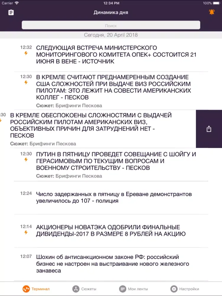 Скриншоты Динамика дня iPad 