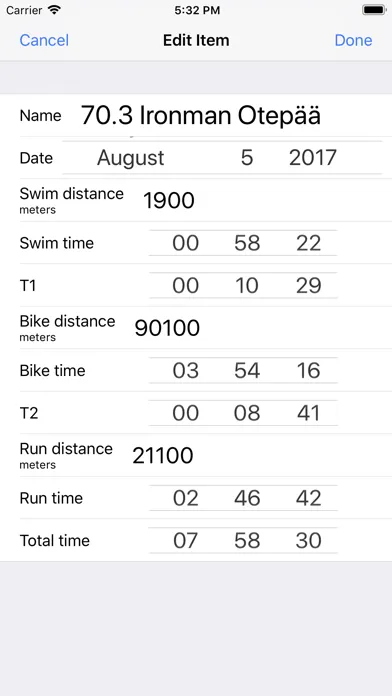 Tangkapan skrin My Results - Triathlon