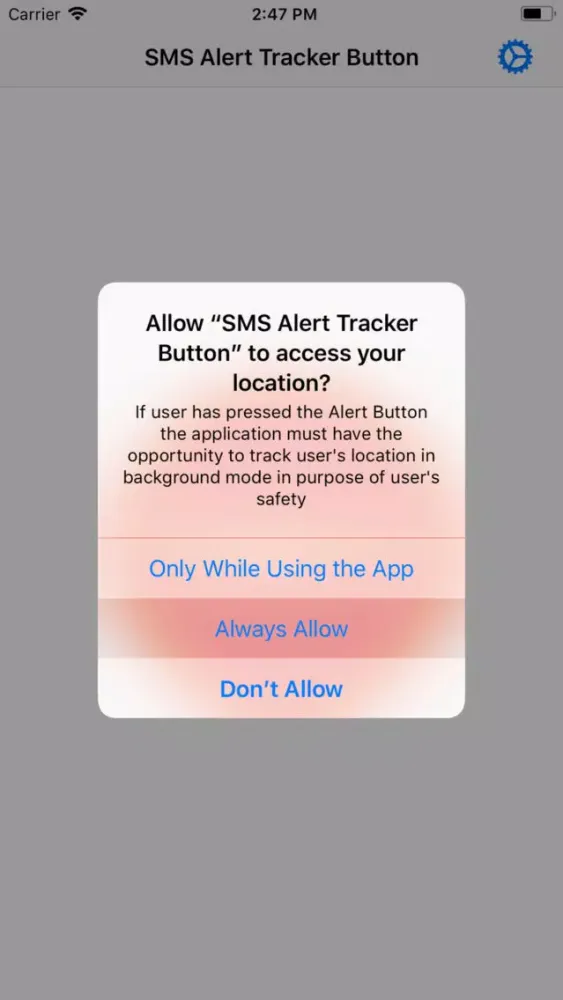 Tangkapan layar SMS Alert Tracker Button