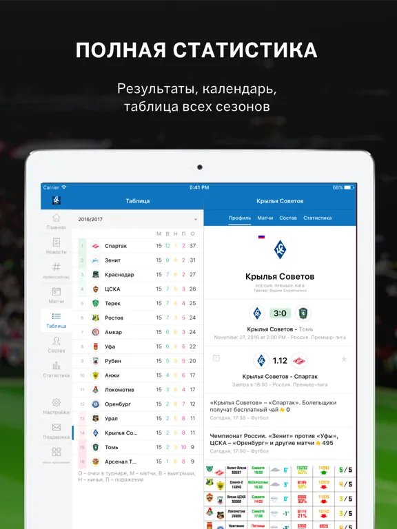 Capturas de tela do Крылья Советов от Sports.ru iPad 