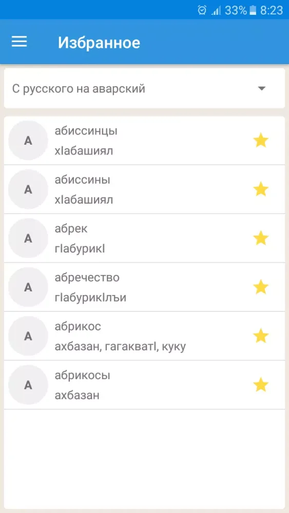Ảnh chụp màn hình của Аварский словарь