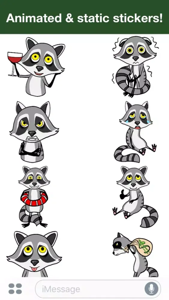 Raccoon - Animated stickers سکرین شاٹس