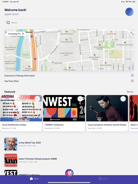 Tucson Convention Center App iPad  Screenshots