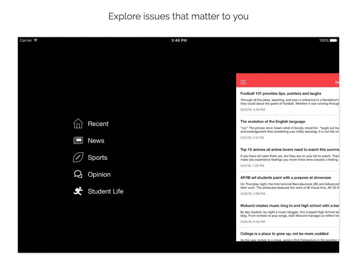 Coppell Student Media: Articles and KCBY iPad  سکرین شاٹس