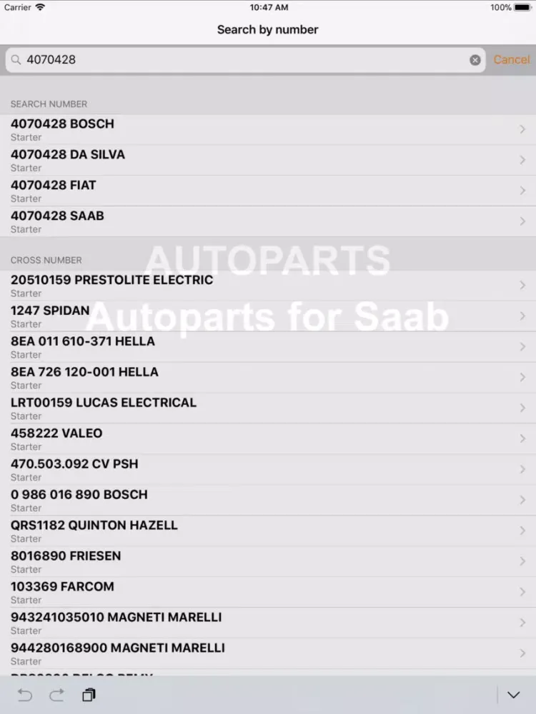 ภาพหน้าจอของ Autoparts for Saab iPad 