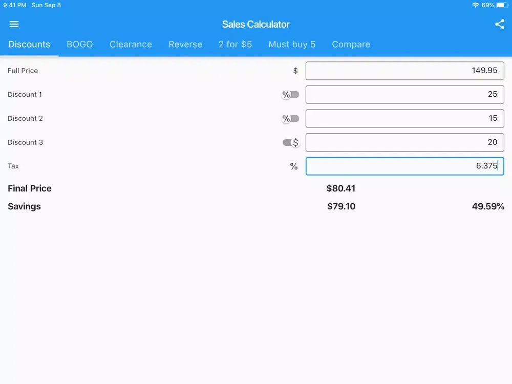 Capturas de tela do Price & Discount Calculator' iPad 