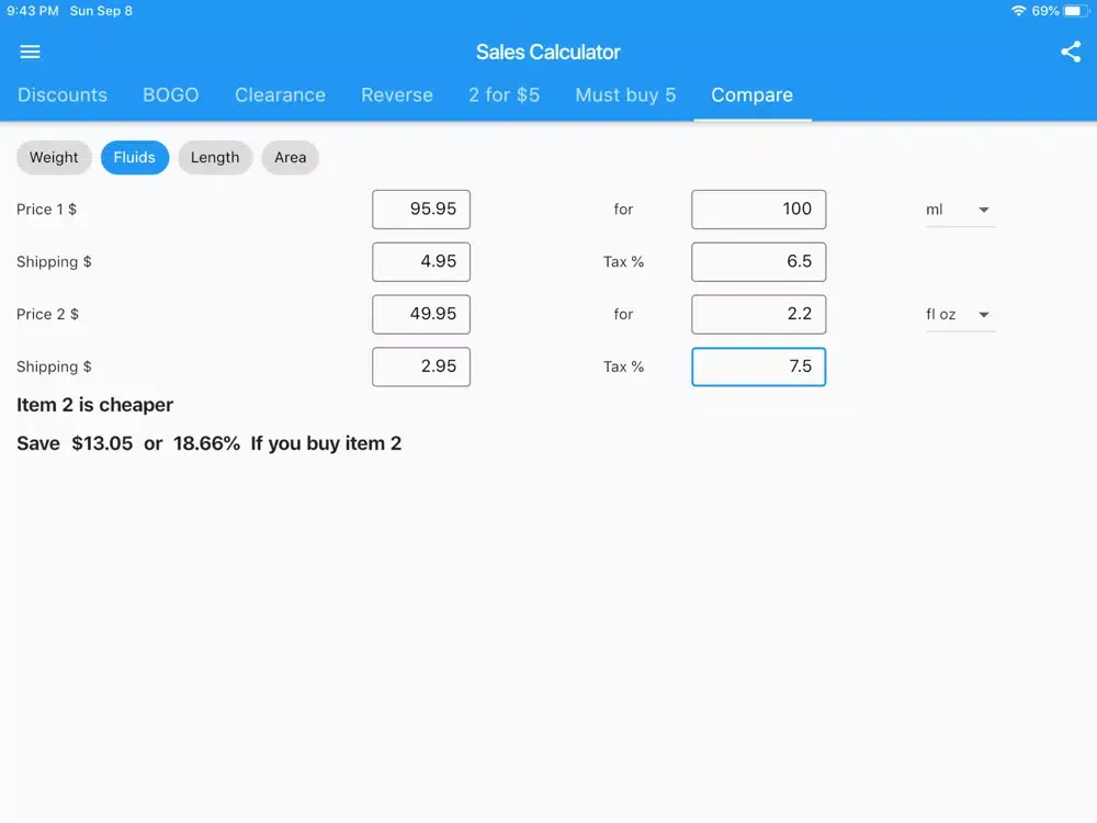 Price & Discount Calculator iPad  स्क्रीनशॉट