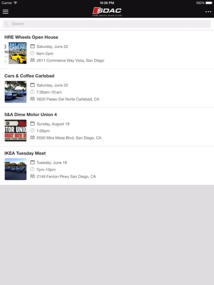 San Diego Audi Club iPad  Screenshots