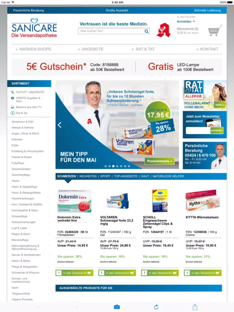 SANICARE - Die Versandapotheke iPad 应用截图