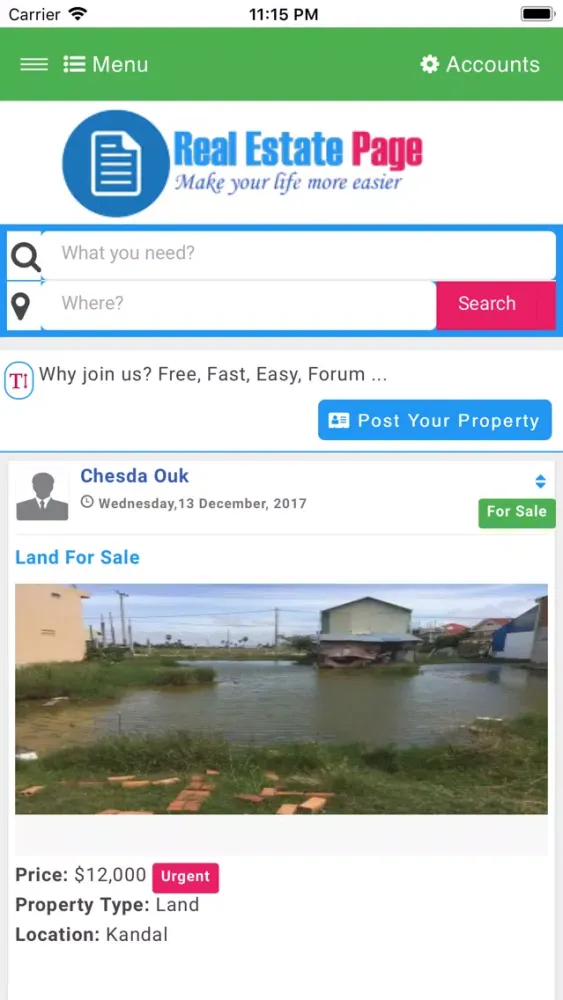 Tangkapan layar Real Estate Page