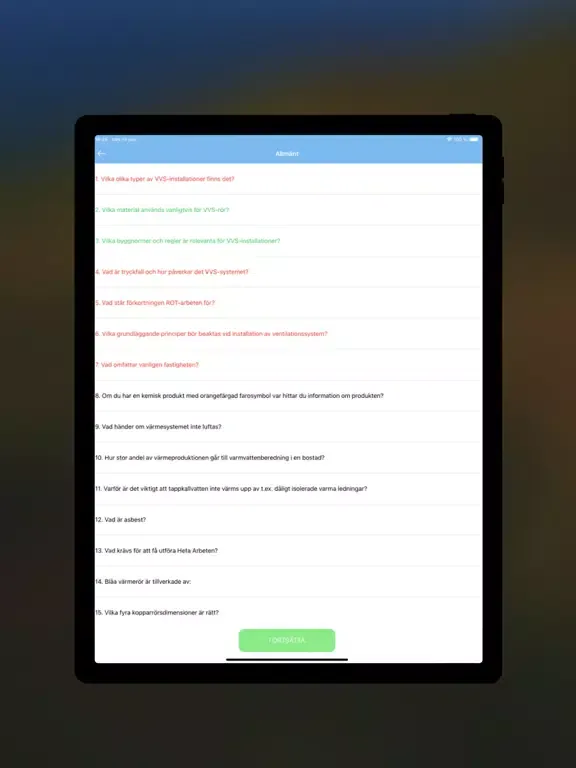 Zrzuty ekranu VVS-appen iPad 