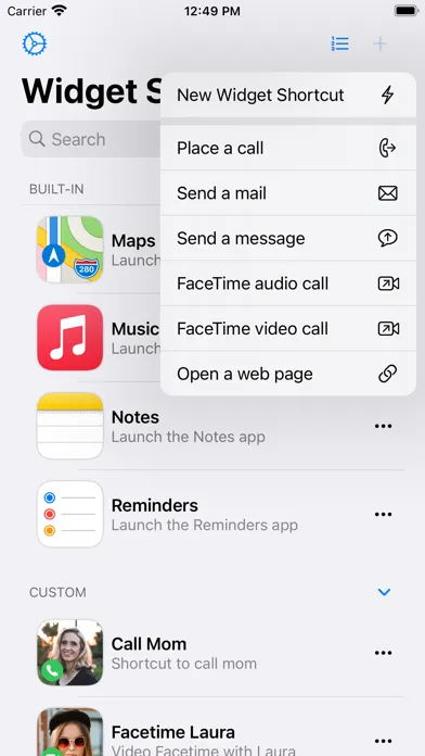 Ảnh chụp màn hình của Widget Shortcuts