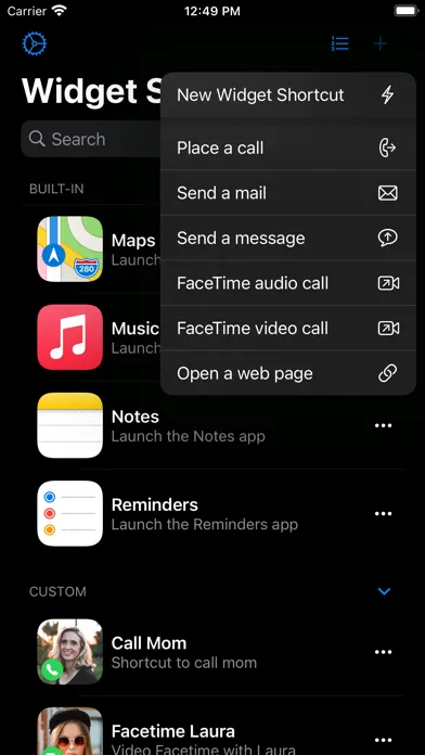Ảnh chụp màn hình của Widget Shortcuts