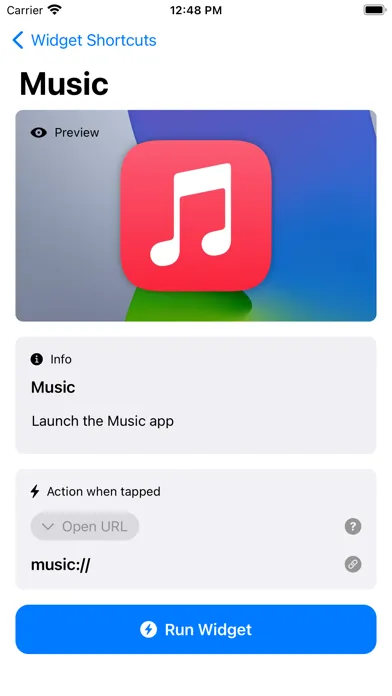 Ảnh chụp màn hình của Widget Shortcuts