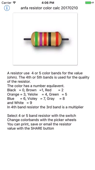 ภาพหน้าจอของ Resistor color calc