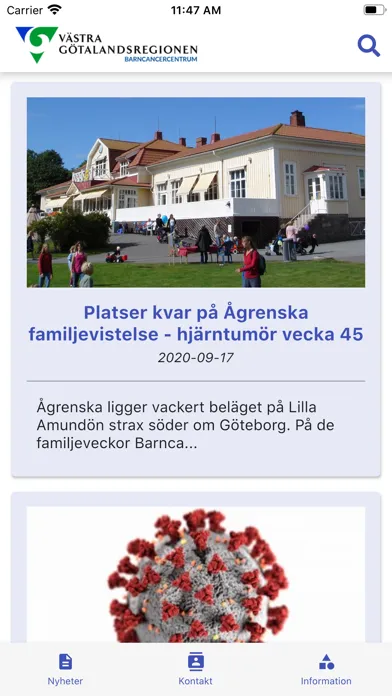 Zrzuty ekranu Barncancercentrum