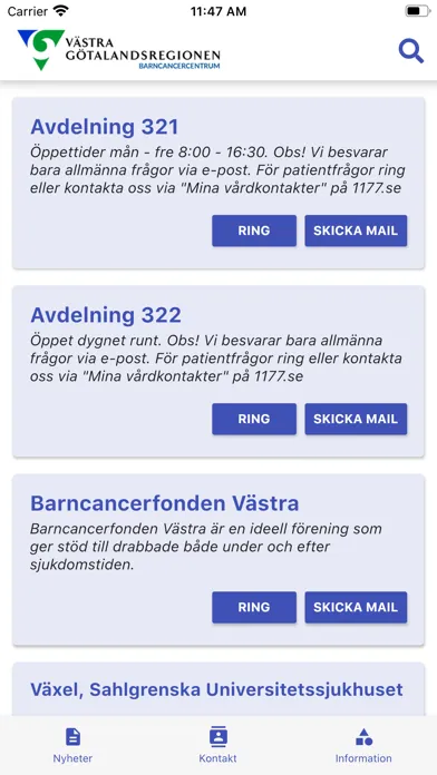 Zrzuty ekranu Barncancercentrum