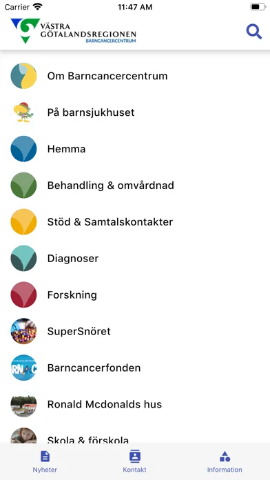 Zrzuty ekranu Barncancercentrum