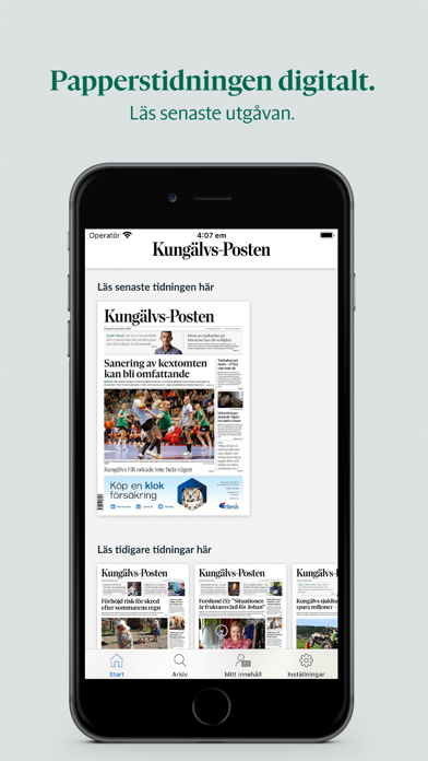 ภาพหน้าจอของ Kungälvs-Posten e-tidning