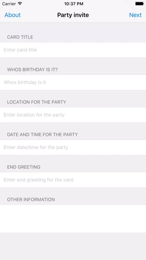ภาพหน้าจอของ Party invite