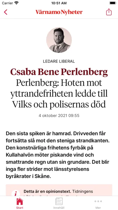 Tangkapan layar Värnamo Nyheters Nyhetsapp