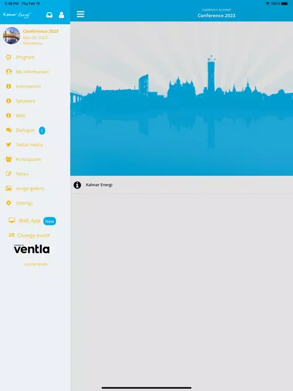 Ảnh chụp màn hình của Kalmar Energis EventApp iPad 