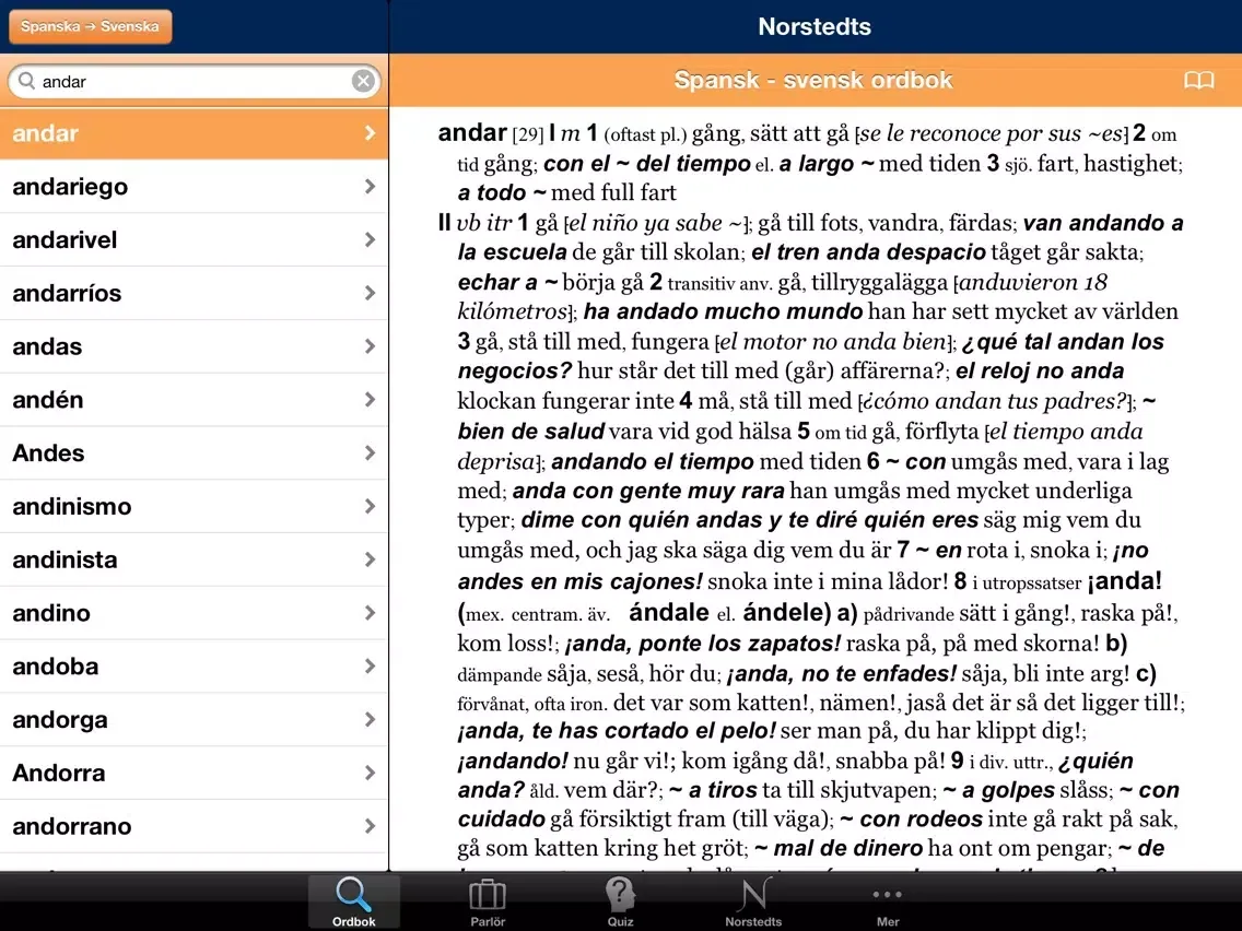 Capturas de pantalla de Norstedts stora spanska ordbok iPad 