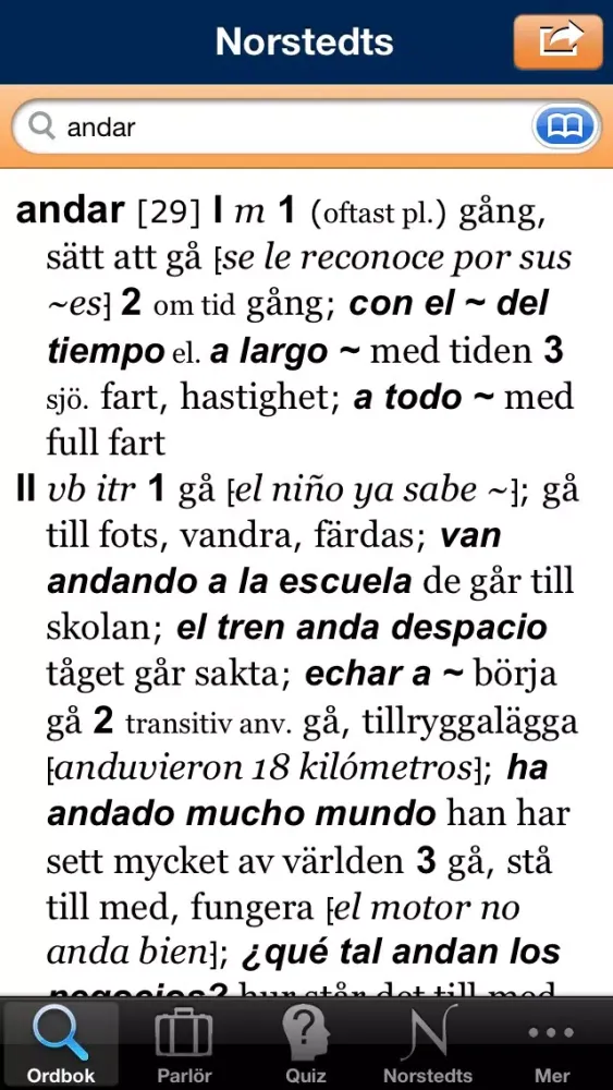 Capturas de pantalla de Norstedts stora spanska ordbok