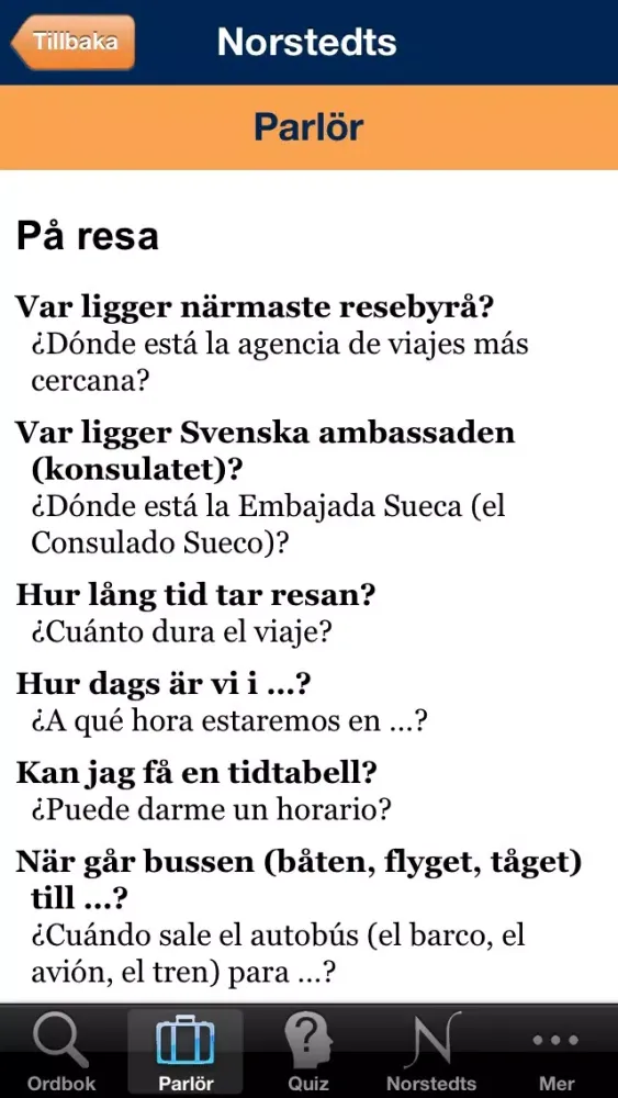 Capturas de pantalla de Norstedts stora spanska ordbok