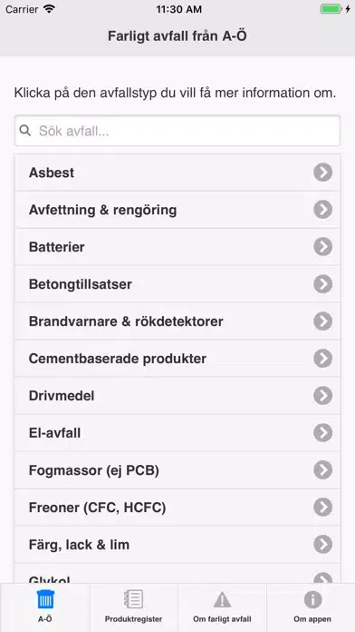 Zrzuty ekranu Farligt avfall