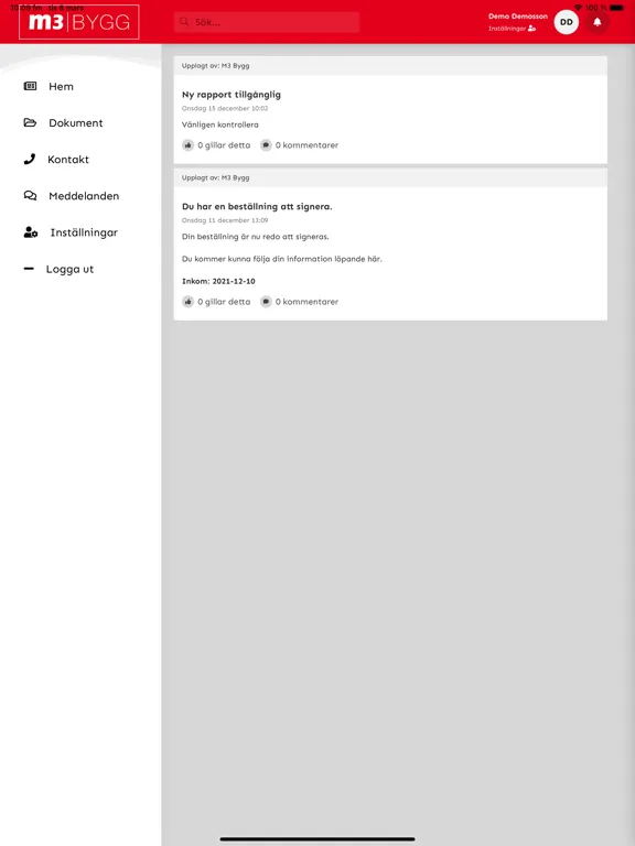 Capturas de tela do M3 Bygg iPad 