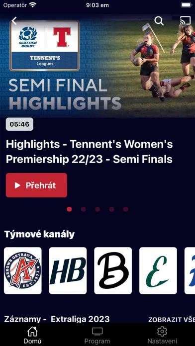 Capturas de tela do Czech Baseball TV