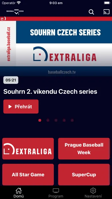 Capturas de tela do Czech Baseball TV