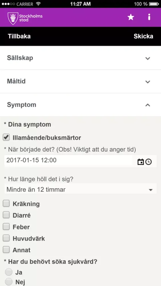 Screenshot di Livsmedelskollen