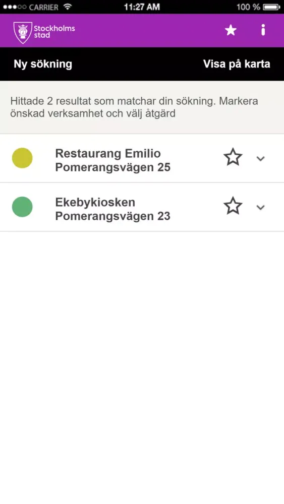 Screenshot di Livsmedelskollen