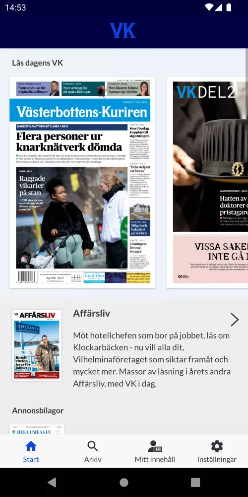 Capturas de tela do VK e-tidning