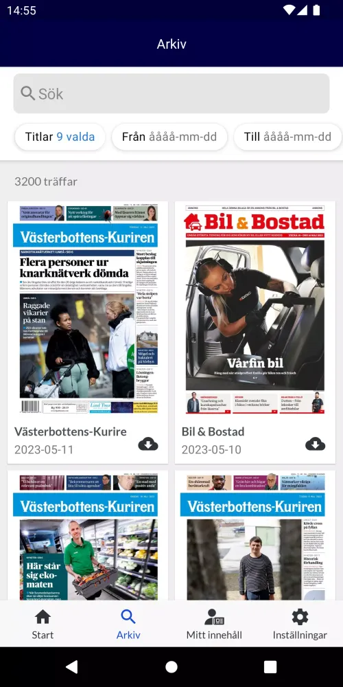 Capturas de tela do VK e-tidning