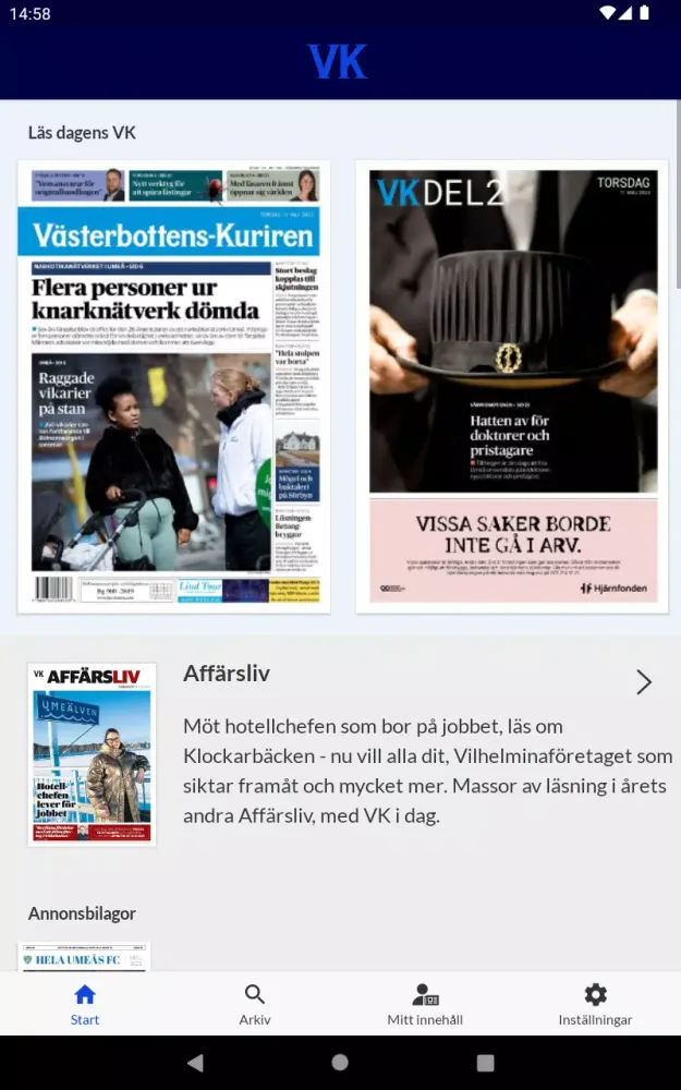 Capturas de tela do VK e-tidning