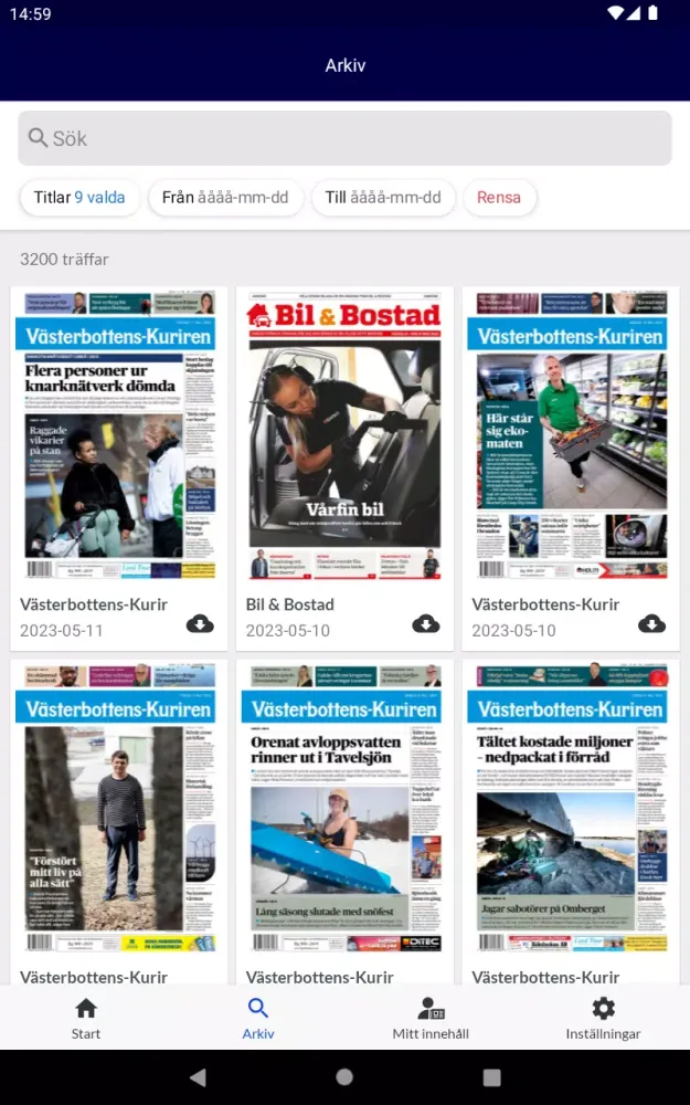 Capturas de tela do VK e-tidning
