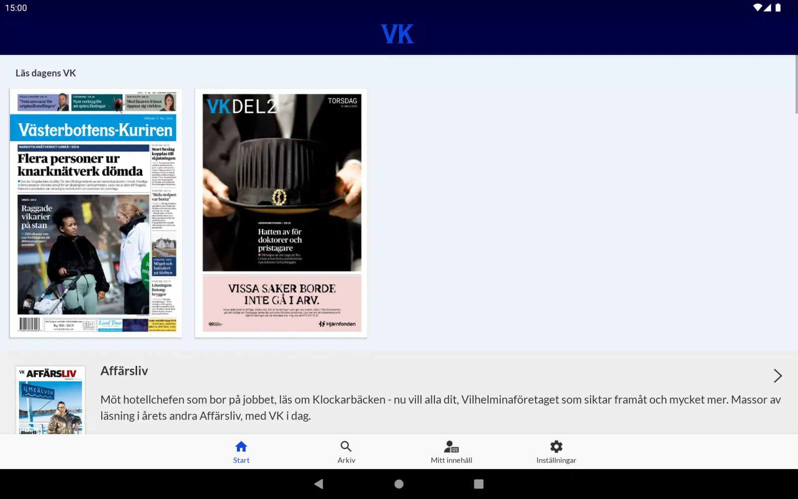 Capturas de tela do VK e-tidning
